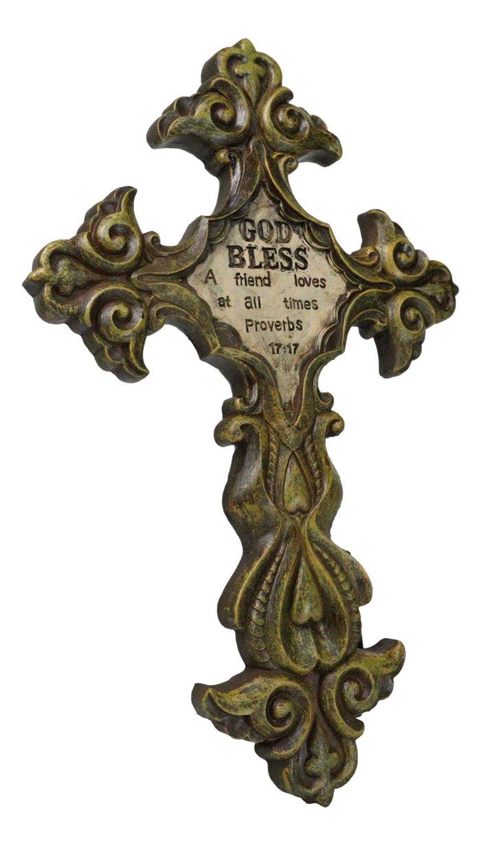 Ebros Gift Rustic Southwestern Fleur De Lis Scrollwork God Bless A Friend Loves Wall Cross