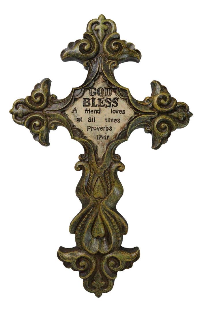 ebros gift Rustic Southwestern Fleur De Lis Scrollwork God Bless A Friend Loves Wall Cross