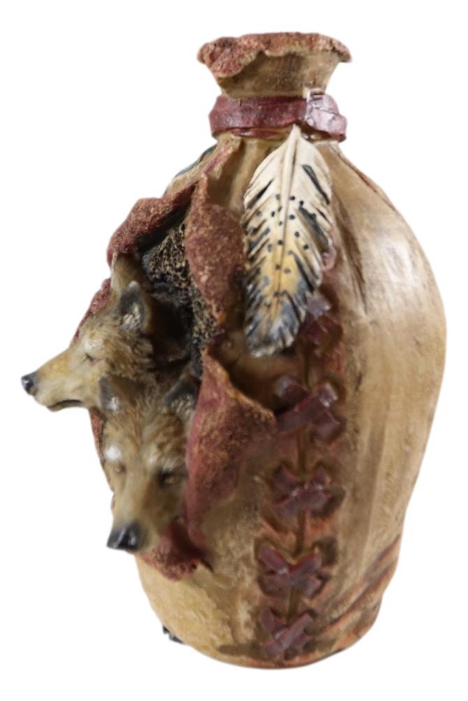 Ebros Gift Rustic Southwestern Indian 2 Wolves Dreamcatcher Feathers Floral Vase Sculpture