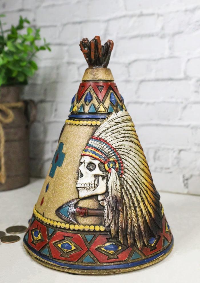 ebros gift Rustic Southwestern Indian Chief Crossed Arrows Teepee Hut Skull Money Bank