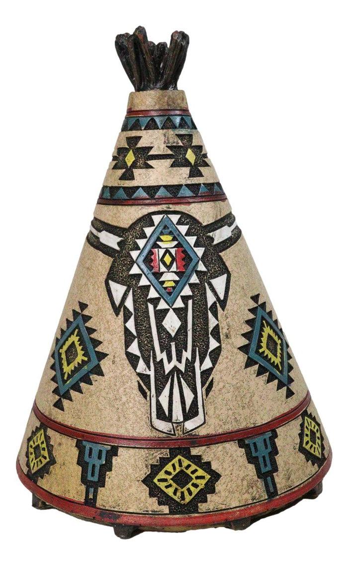 ebros gift Rustic Southwestern Indian Teepee Hut With Aztec Cow Skull Money Coin Piggy Bank