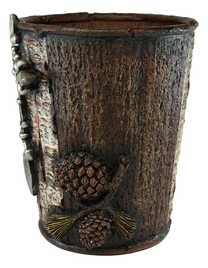 Ebros Gift Rustic Southwestern Le Fleur Cross W/ Birch And Pinecones Waste Basket Trash Bin