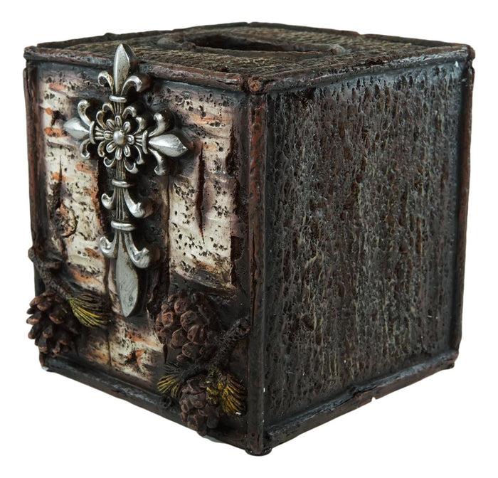 Ebros Gift Rustic Southwestern Le Fleur Cross W/ Birch And Pinecones Tissue Box Holder Case