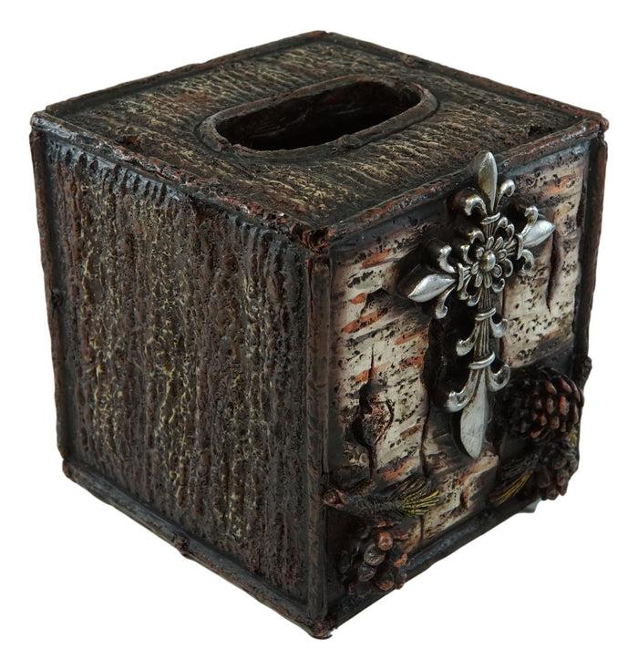Ebros Gift Rustic Southwestern Le Fleur Cross W/ Birch And Pinecones Tissue Box Holder Case
