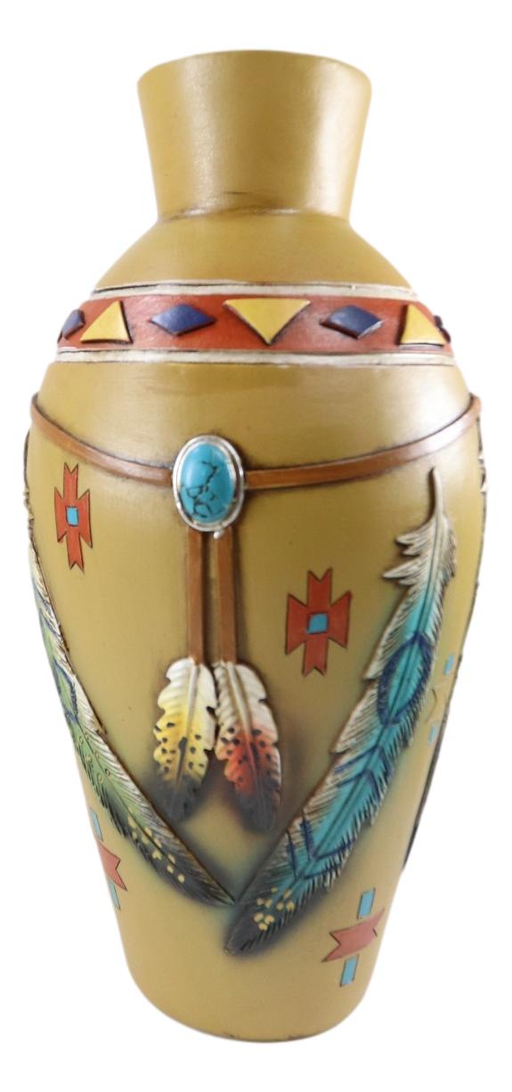 Ebros Gift Rustic Southwestern Native American Dreamcatcher Feathers Floral Vase Sculpture
