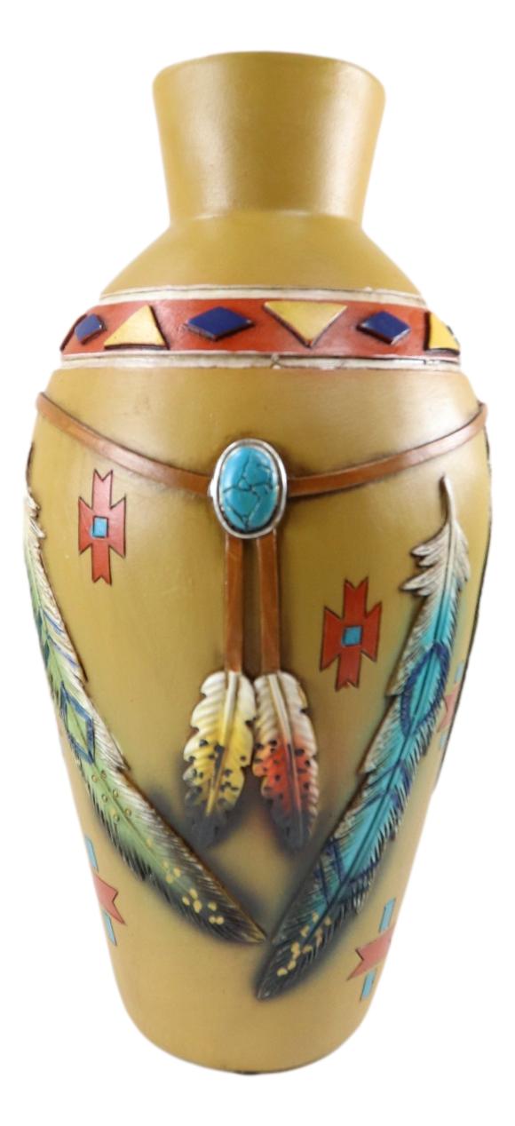 Ebros Gift Rustic Southwestern Native American Dreamcatcher Feathers Floral Vase Sculpture