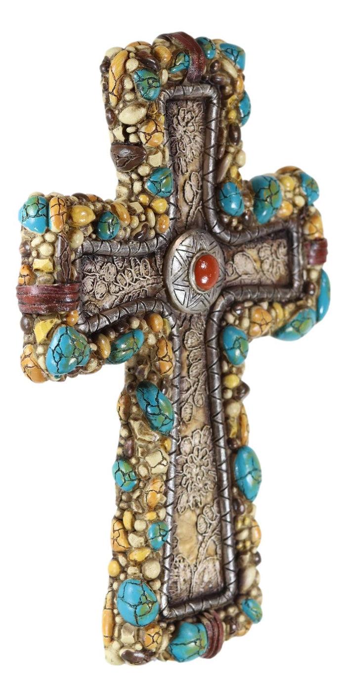 Ebros Gift Rustic Southwestern Stony Crackled Turquoise Rocks And Colorful Gems Wall Cross