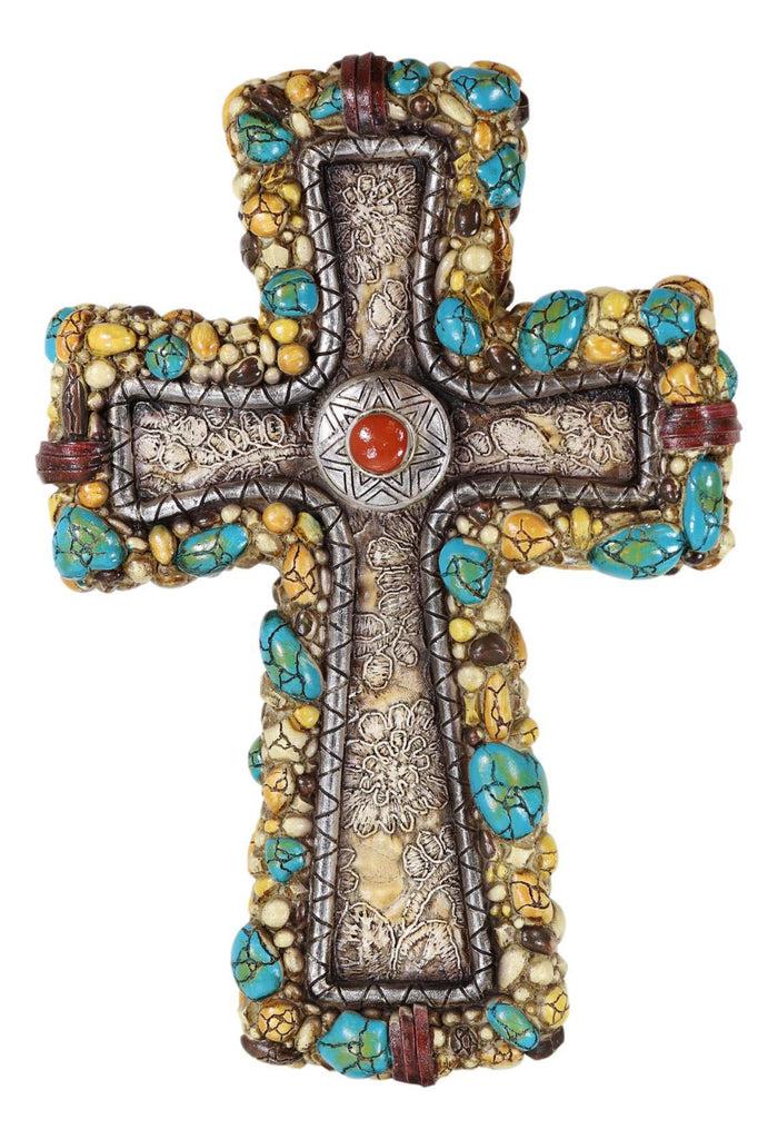 Ebros Gift Rustic Southwestern Stony Crackled Turquoise Rocks And Colorful Gems Wall Cross