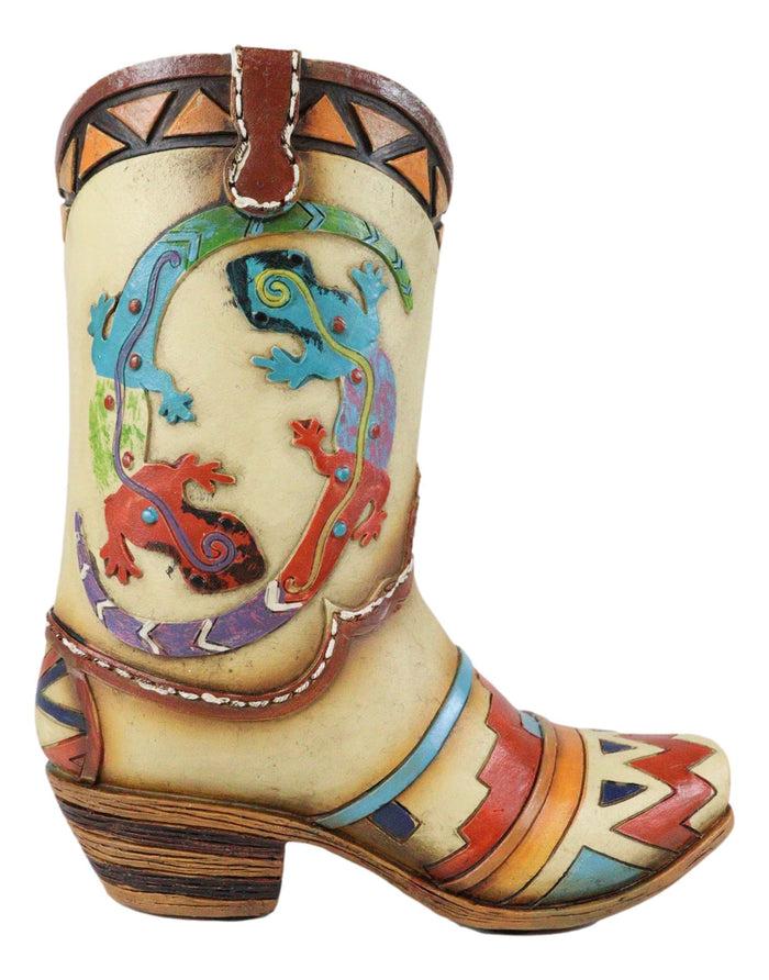 Ebros Gift Rustic Southwestern Tribal Aztec 2 Gecko Lizards Cowgirl Cowboy Boot Floral Vase