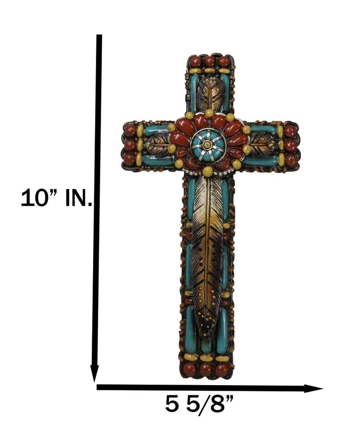 Ebros Gift Rustic Southwestern Tribal Chic Feather With Colorful Floral Motifs Wall Cross