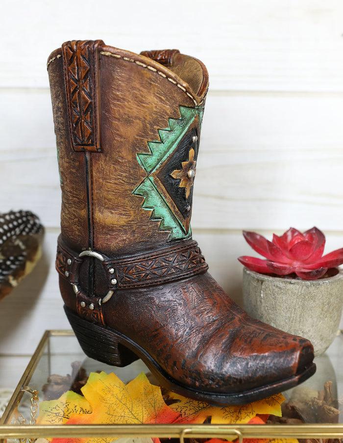 ebros gift Rustic Southwestern Tribal Navajo Vector Art Turquoise Pen Holder Or Flower Vase