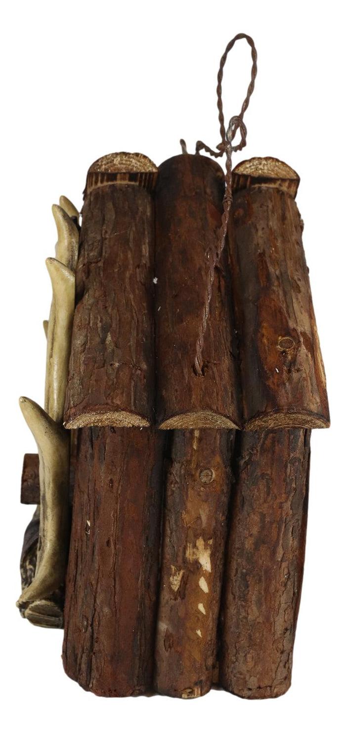 Ebros Gift Rustic Stag Antlers On Cabin Log House Birdhouse Bird Feeder With Wire Hanger