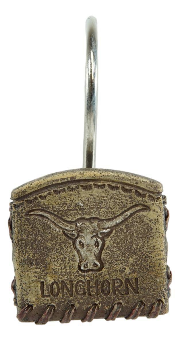 Ebros Gift Rustic Texas Longhorn Cow In Tan Faux Leather Bathroom Shower Curtain Hooks 12pk