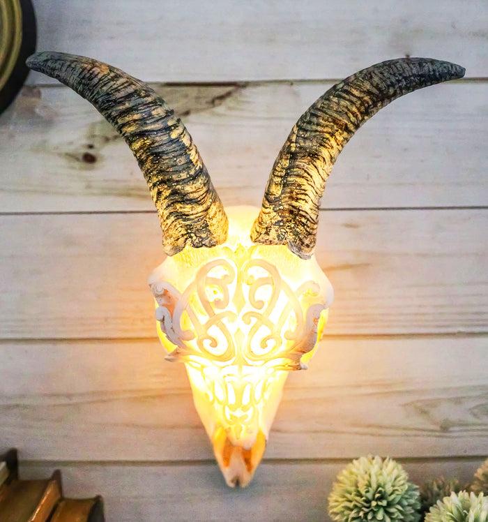 ebros gift Rustic Tooled Filigree Bighorn Sheep Young Ram Skull LED Light Wall Decor Plaque