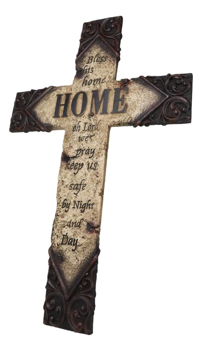 Ebros Gift Rustic Tuscany Bless This Home Oh Lord We Pray Tooled Scrollwork Wall Cross