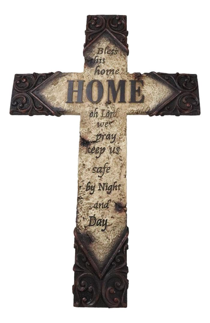 ebros gift Rustic Tuscany Bless This Home Oh Lord We Pray Tooled Scrollwork Wall Cross