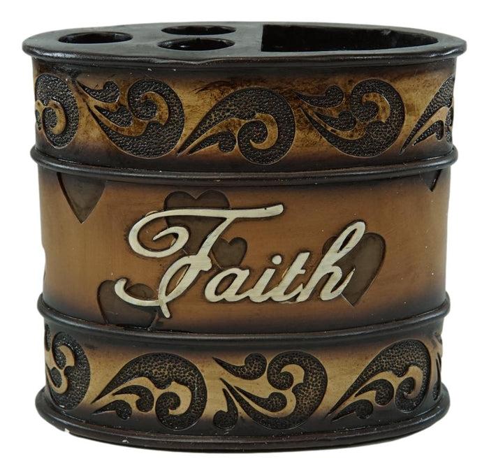 Ebros Gift Rustic Tuscany Scroll Family Love Tumbler Cup Soap Dish & Toothbrush Holder Set