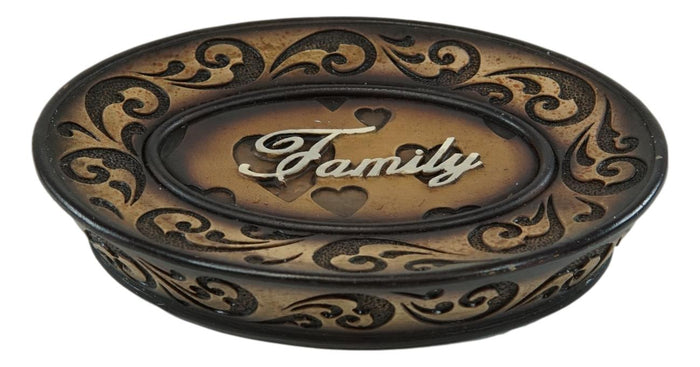 Ebros Gift Rustic Tuscany Scroll Family Love Tumbler Cup Soap Dish & Toothbrush Holder Set