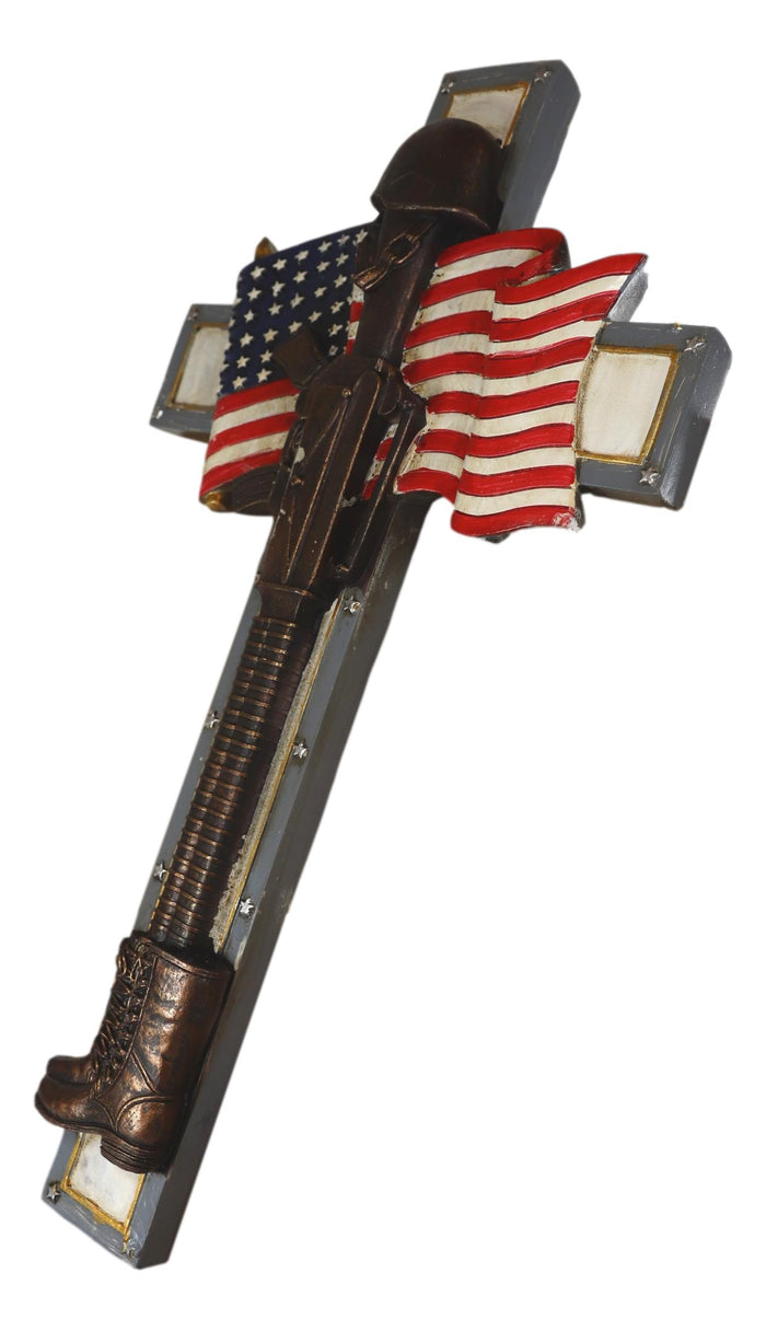 Ebros Gift Rustic USA Flag American Fallen Soldier Helmet Rifle Boots Memorial Wall Cross