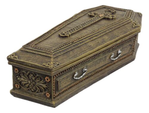 Ebros Gift Rustic Vampire Coffin Box Rest In Peace Dracula Casket Trinket Box 8"L