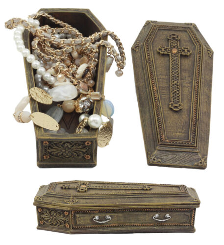 Ebros Gift Rustic Vampire Coffin Box Rest In Peace Dracula Casket Trinket Box 8"L