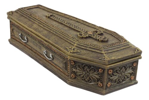 Ebros Gift Rustic Vampire Coffin Box Rest In Peace Dracula Casket Trinket Box 8"L