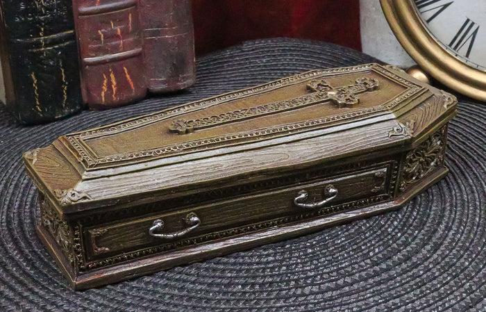 ebros gift Rustic Vampire Coffin Box Rest In Peace Dracula Casket Trinket Box 8"L