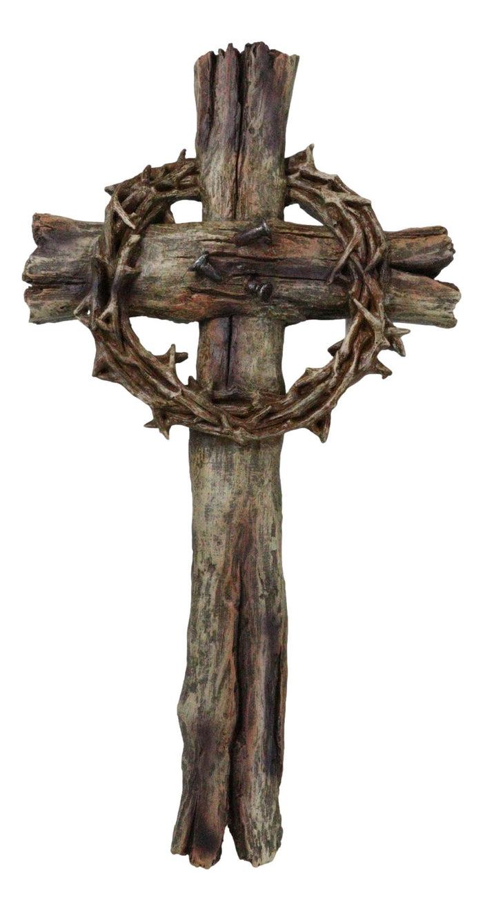 ebros gift Rustic Via Dolorosa Calvary Crown of Thorns and Nails Faux Wooden Wall Cross