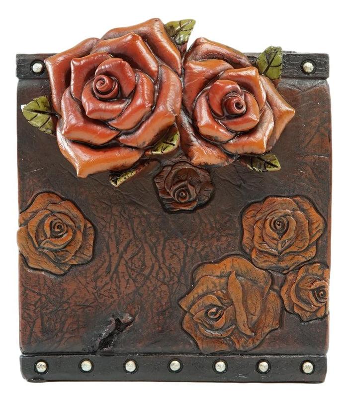 Ebros Gift Rustic Vintage Blooming Floral Red Roses Faux Tooled Leather Tissue Box Cover