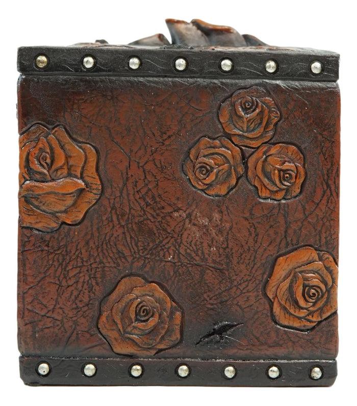 Ebros Gift Rustic Vintage Blooming Floral Red Roses Faux Tooled Leather Tissue Box Cover