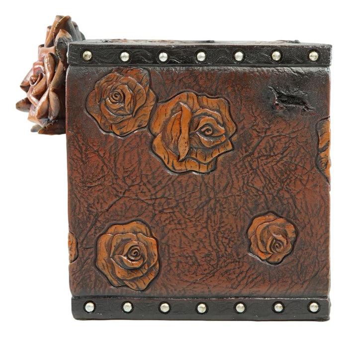 Ebros Gift Rustic Vintage Blooming Floral Red Roses Faux Tooled Leather Tissue Box Cover