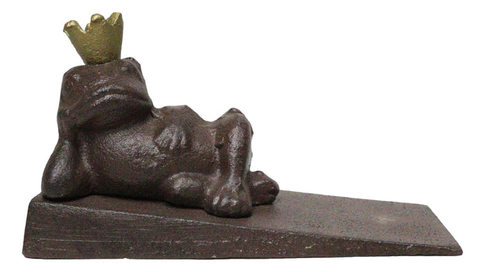 ebros gift Rustic Vintage Cast Iron Frog King With Crown Decorative Door Wedge Stopper