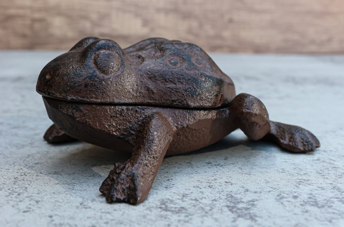 ebros gift Rustic Vintage Cast Iron Garden Frog Toad Decorative Key Box Small Figurine