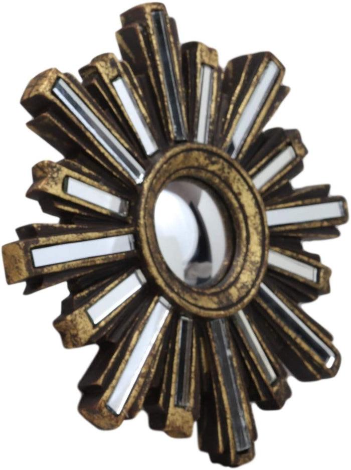 Ebros Gift Rustic Vintage Gold Solar Sun With Sunburst Rays Round Wall Decor With Mirrors