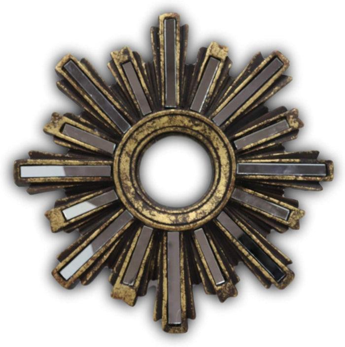 Ebros Gift Rustic Vintage Gold Solar Sun With Sunburst Rays Round Wall Decor With Mirrors