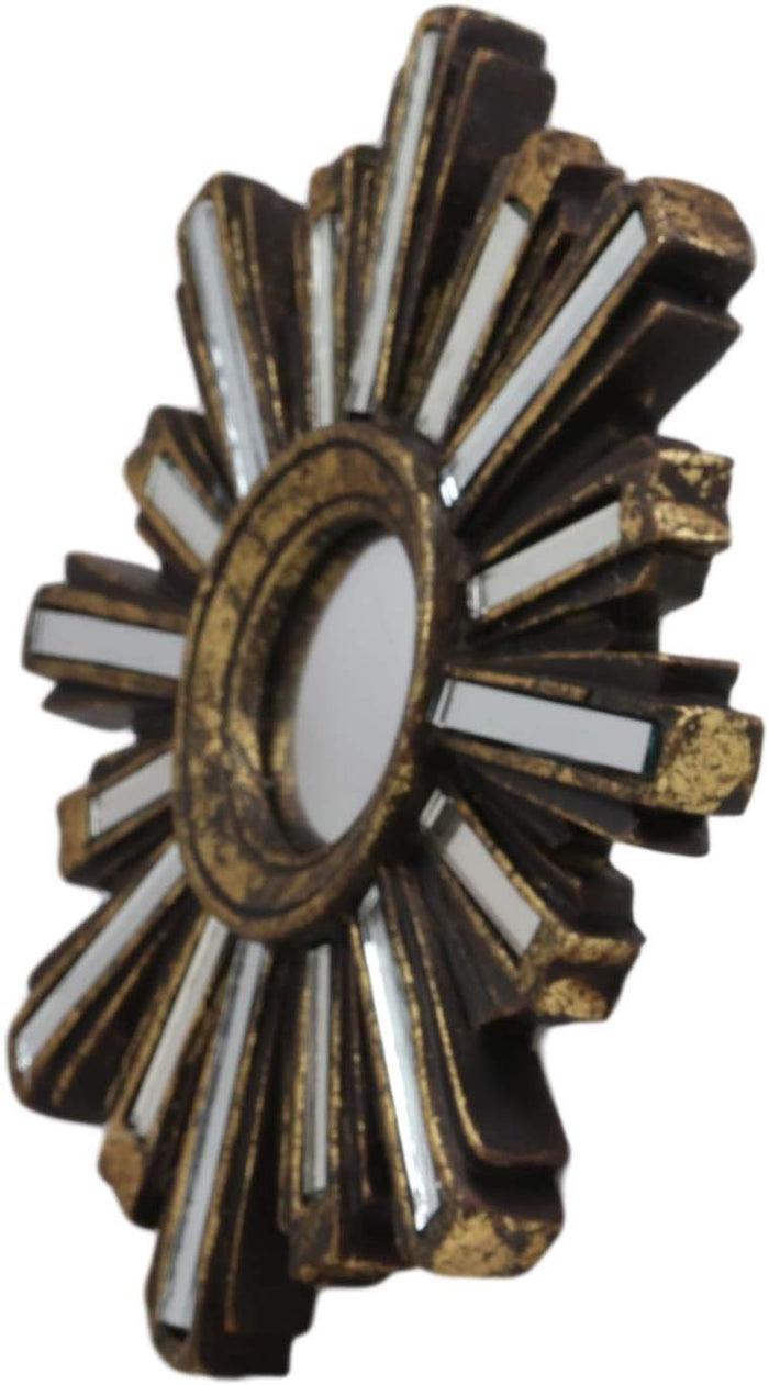 Ebros Gift Rustic Vintage Gold Solar Sun With Sunburst Rays Round Wall Decor With Mirrors