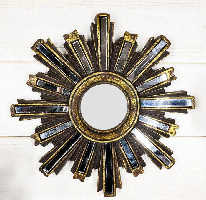 ebros gift Rustic Vintage Gold Solar Sun With Sunburst Rays Round Wall Decor With Mirrors