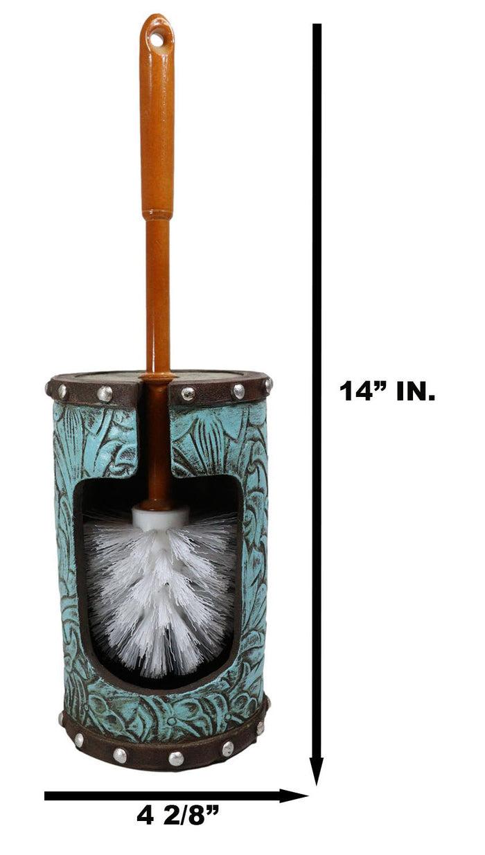 Ebros Gift Rustic Vintage Western Turquoise Faux Leather Floral Toilet Brush And Holder Set