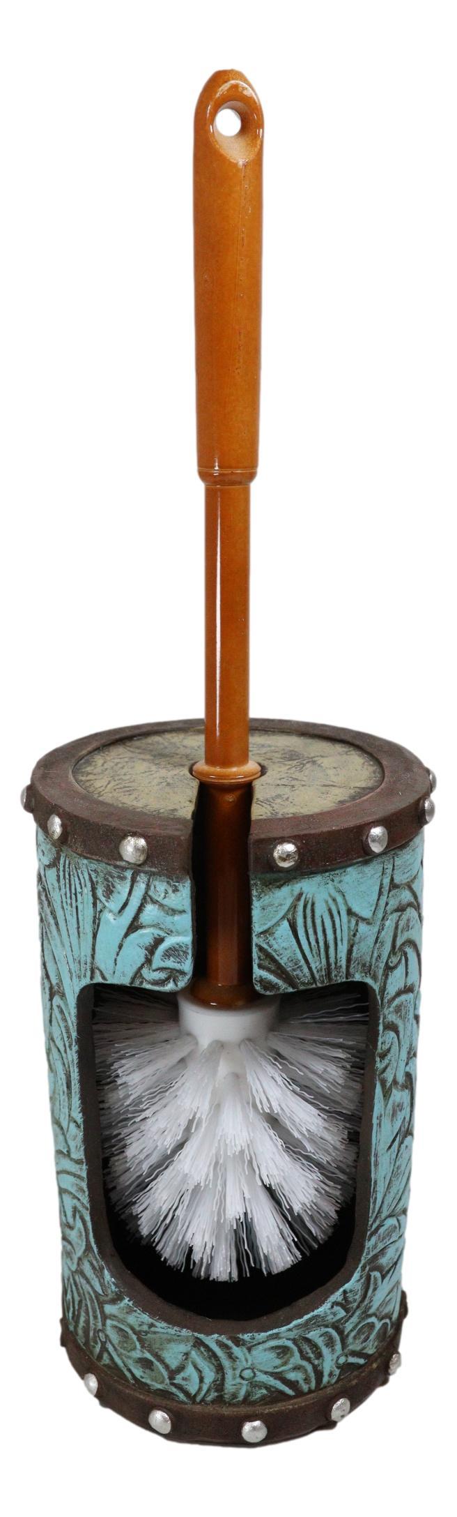 ebros gift Rustic Vintage Western Turquoise Faux Leather Floral Toilet Brush and Holder Set