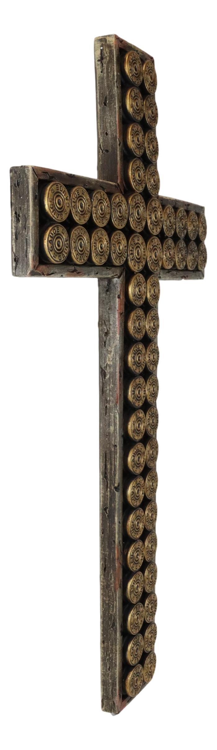 Ebros Gift Rustic Western 12 Gauge Shotgun Bullet Shell Casings In Crate Decor Wall Cross