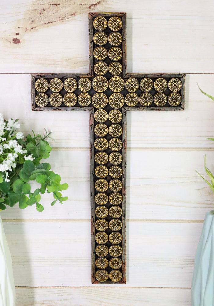 ebros gift Rustic Western 12 Gauge Shotgun Bullet Shell Casings In Crate Decor Wall Cross