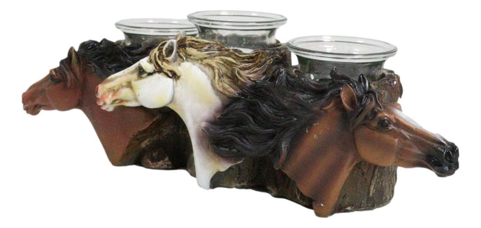 Ebros Gift Rustic Western 3 Brown White Horses By Tree Logs Triple Votives Candle Holder