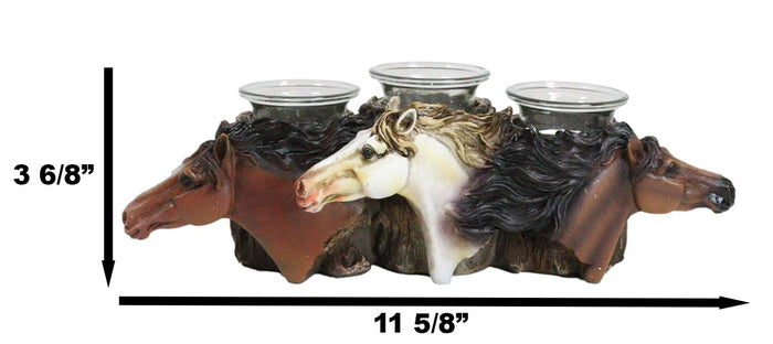 Ebros Gift Rustic Western 3 Brown White Horses By Tree Logs Triple Votives Candle Holder