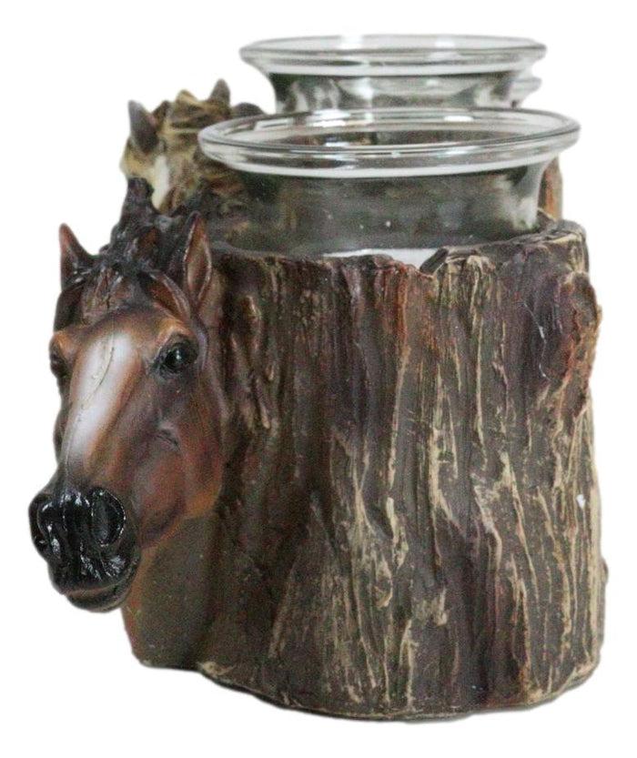 Ebros Gift Rustic Western 3 Brown White Horses By Tree Logs Triple Votives Candle Holder