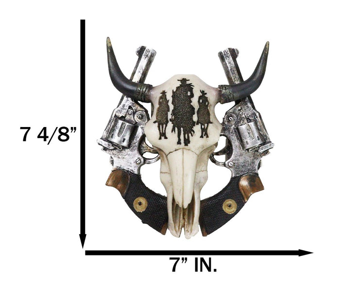 Ebros Gift Rustic Western 3 Cowboys On Horses Cow Skull With Dual Pistols Wall Decor Plaque