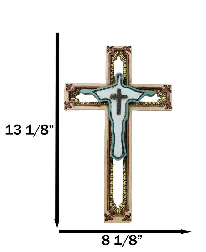 Ebros Gift Rustic Western Abstract Jesus Christ The Redeemer Fleur De Lis Wall Cross Decor