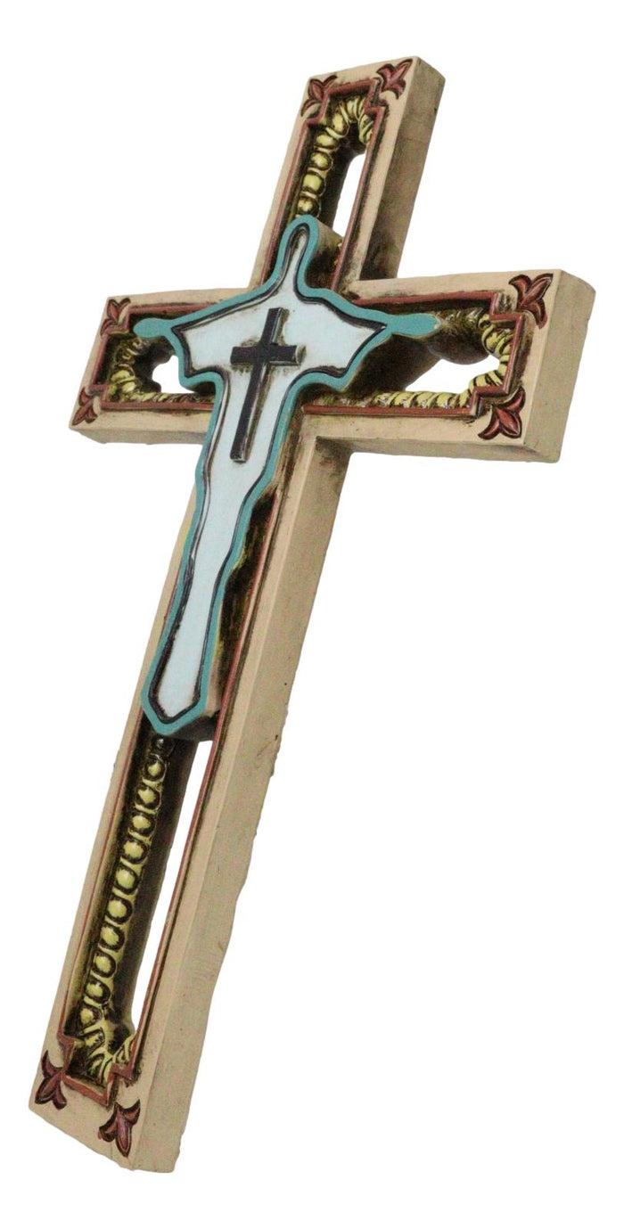 Ebros Gift Rustic Western Abstract Jesus Christ The Redeemer Fleur De Lis Wall Cross Decor