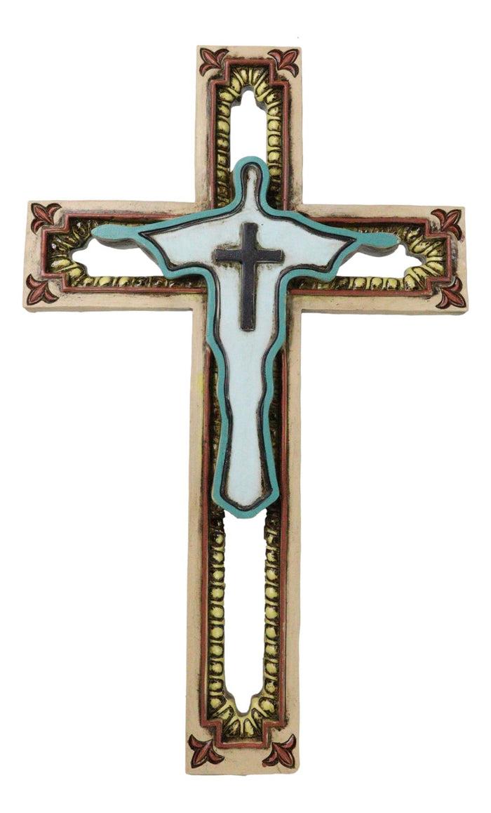 ebros gift Rustic Western Abstract Jesus Christ The Redeemer Fleur De Lis Wall Cross Decor