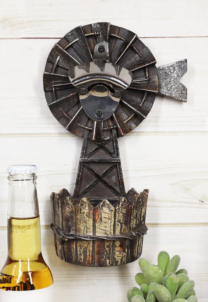ebros gift Rustic Western Agricultural Windmill Wall Beer Bottle Opener With Cap Catcher