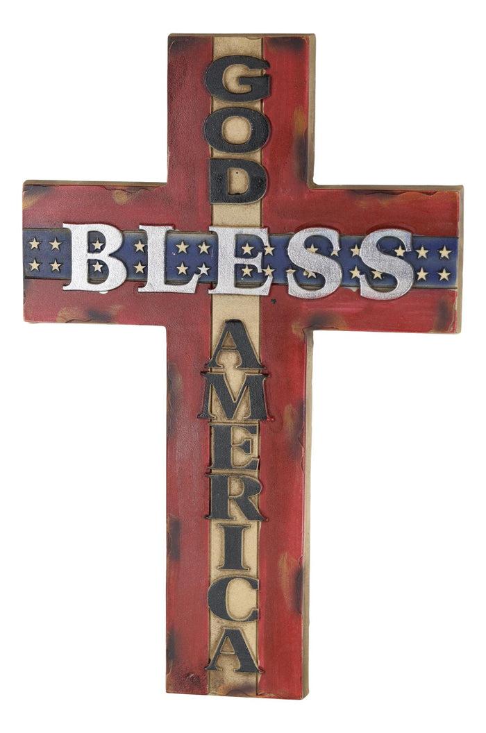 Ebros Gift Rustic Western American Flag Colors God Bless America Patriotic Wall Cross 14"H